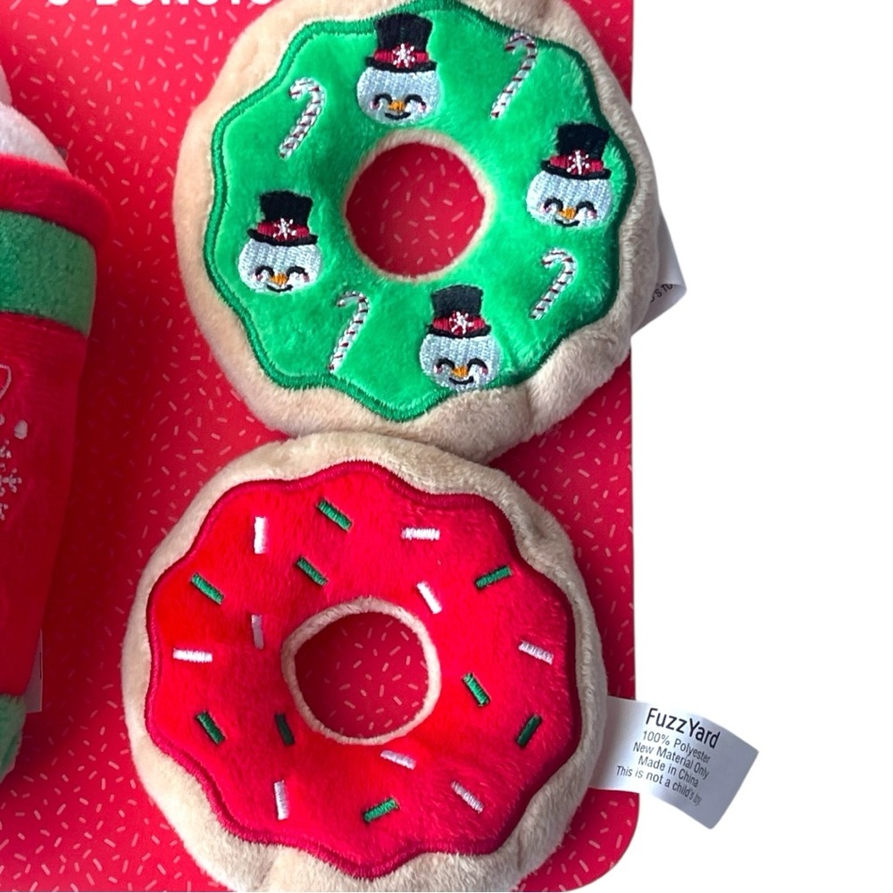 Plush Red & Green Holiday Squeaky Dog Toy - Festive Cup - Picture 4 of 4